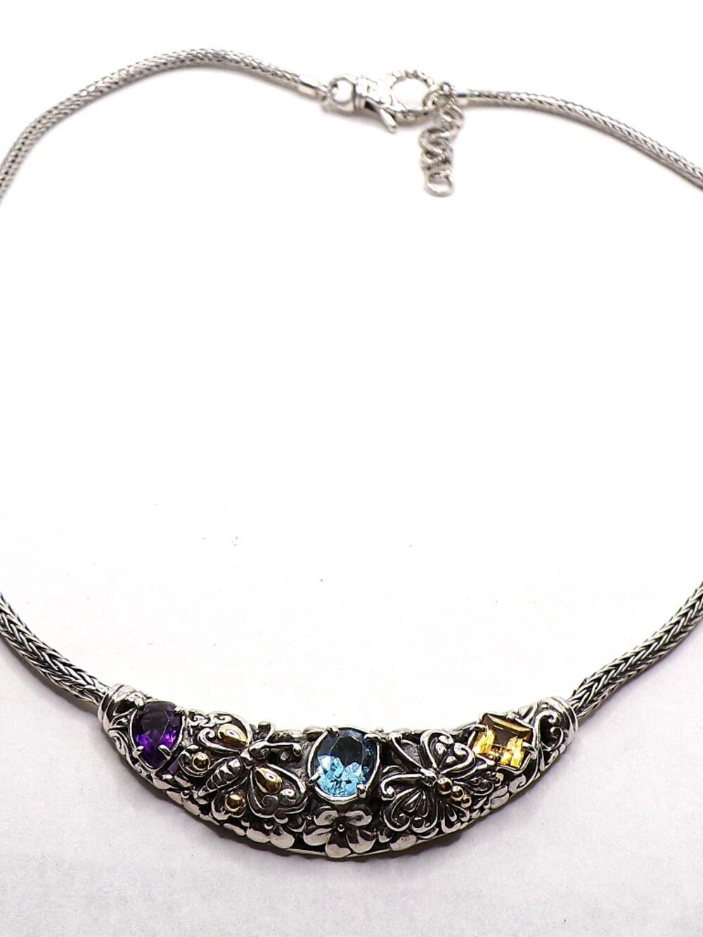 Sterling Silver & 18K Gold Butterfly Garden Necklace with Genuine Gemstones